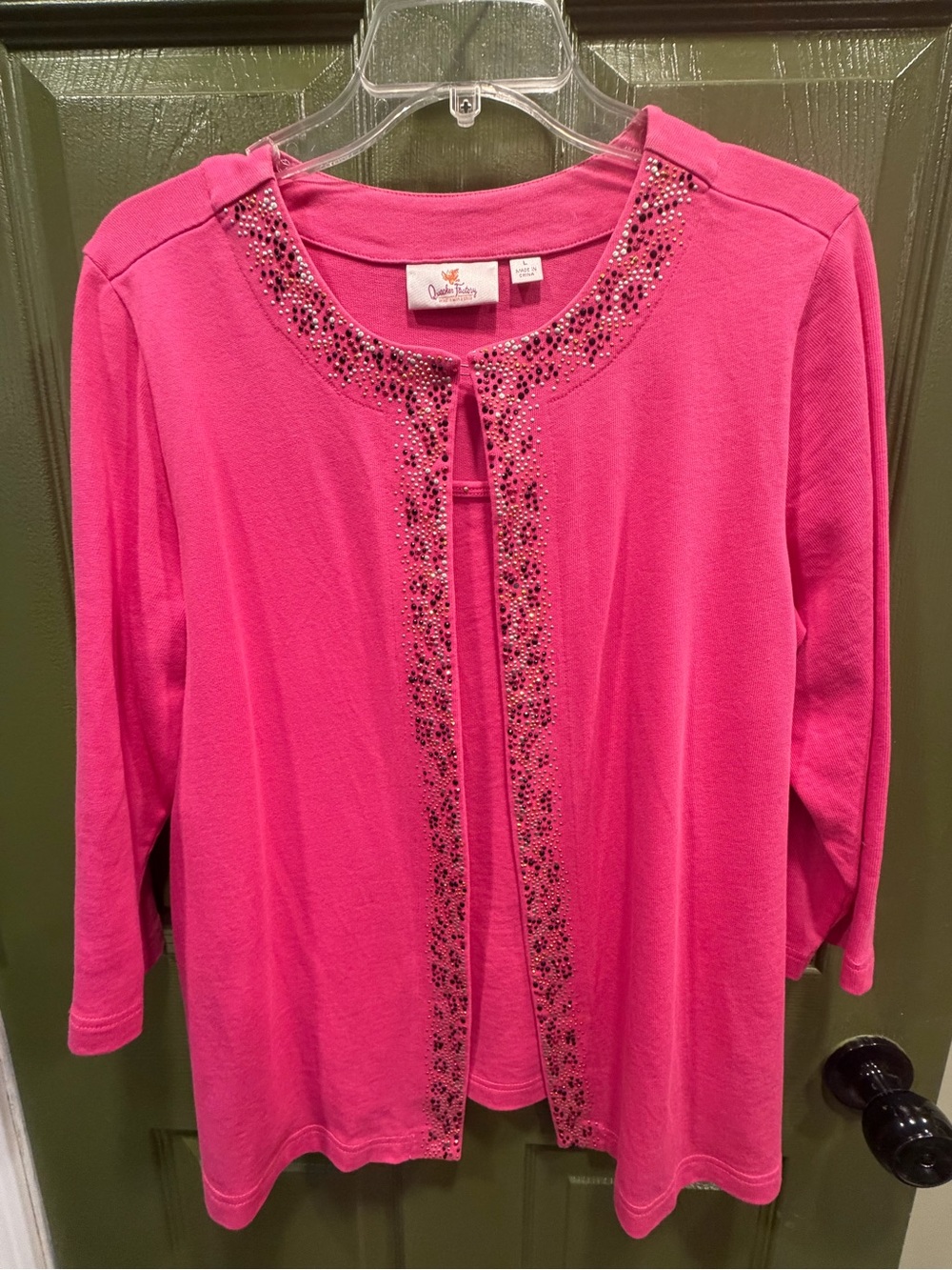 Quacker Factory Hot Pink Embellished Open Cardigan
